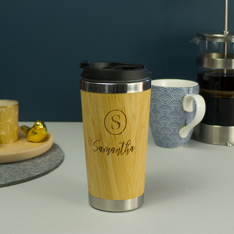 Bamboo vacuum insulated travel coffee mug