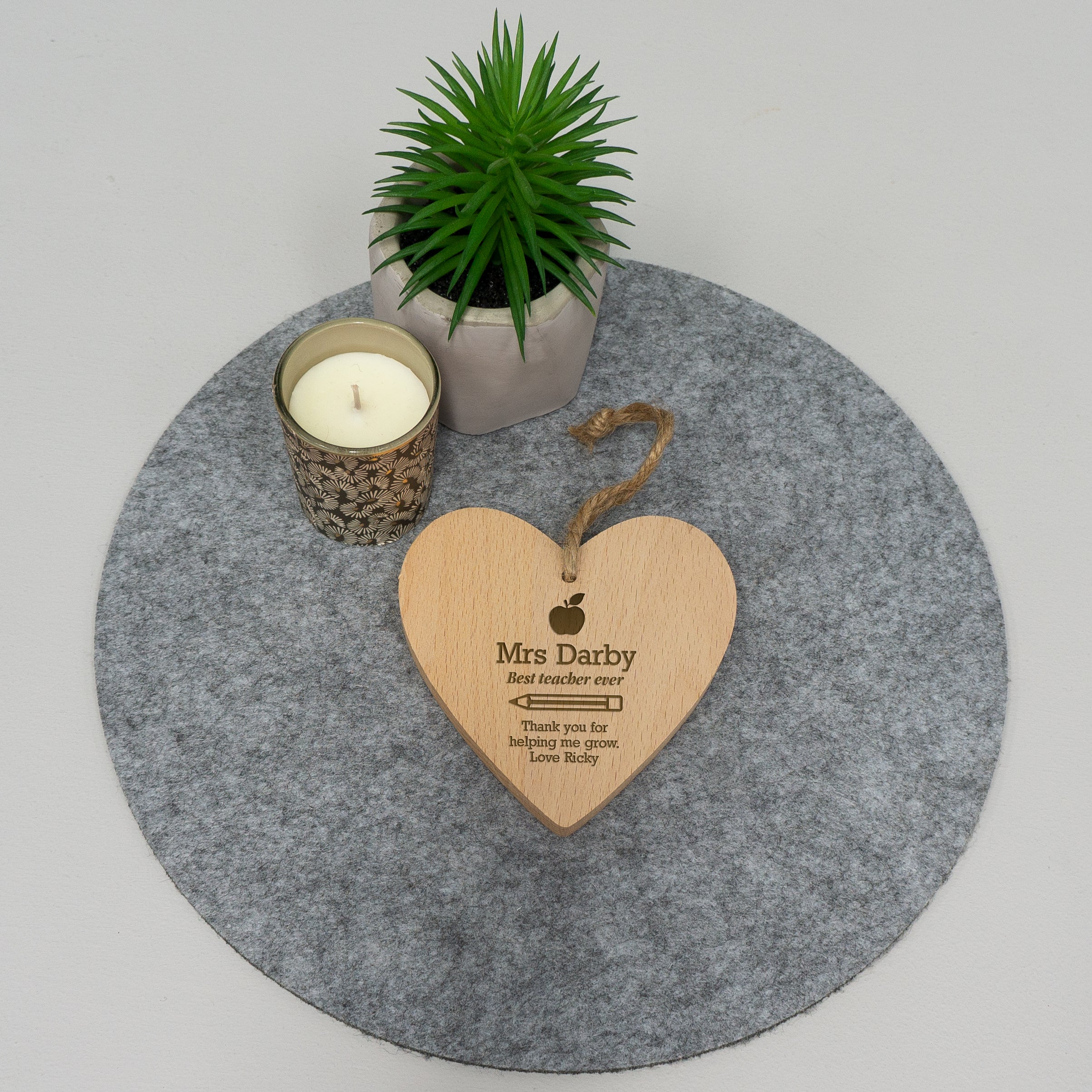 Custom engraved beech wood keepsake. End of year term teachers gift.