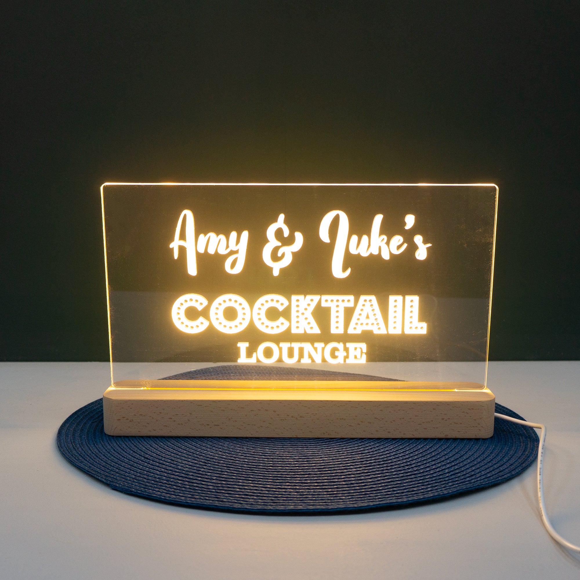 Personalised large wooden light up LED sign