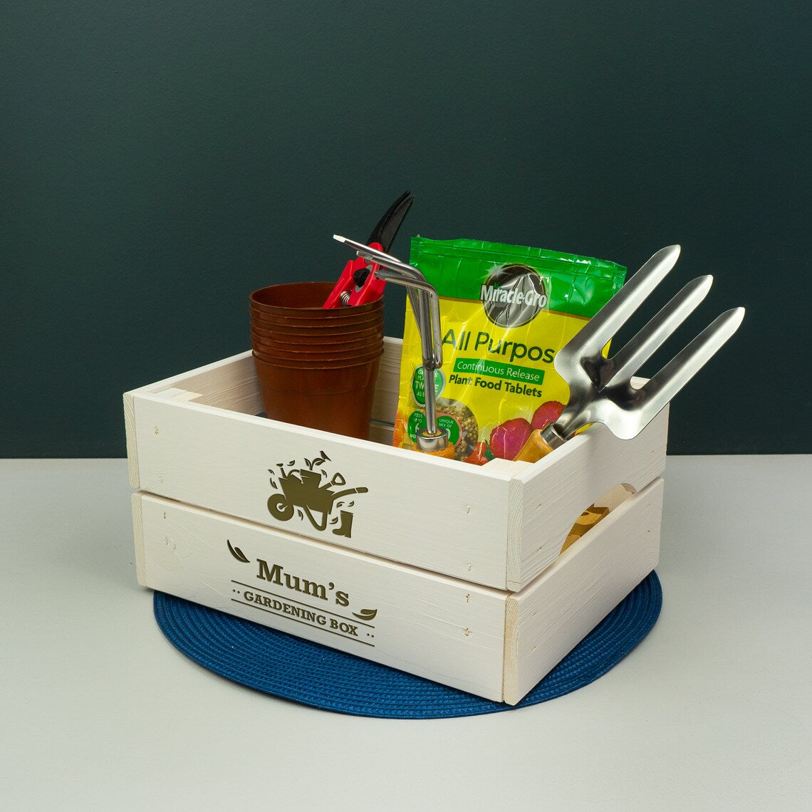 Personalised white gardening tool crate