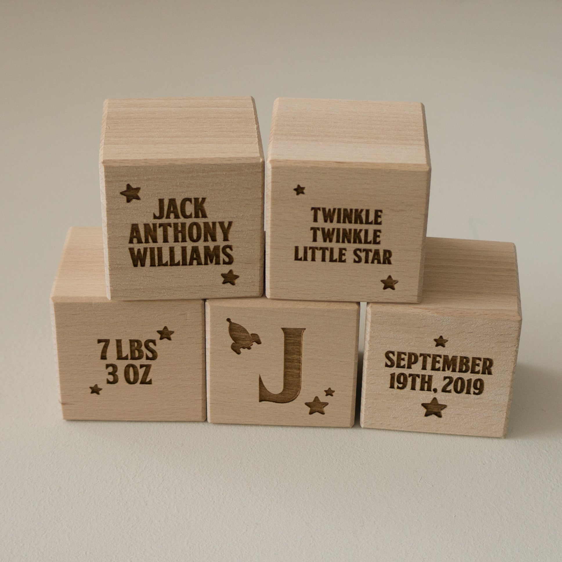 Space man theme new baby wood blocks