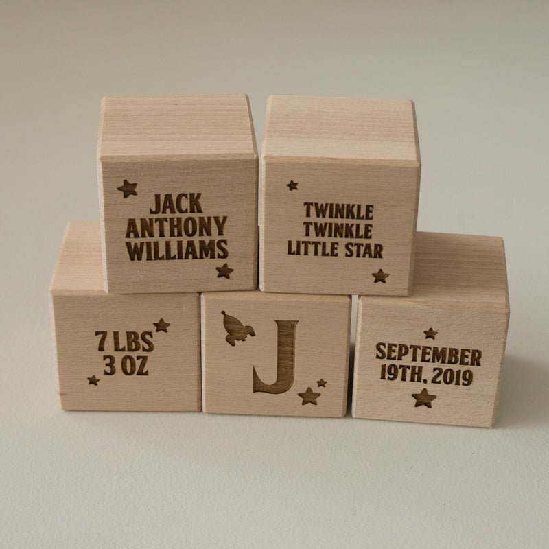 Space man theme new baby wood blocks