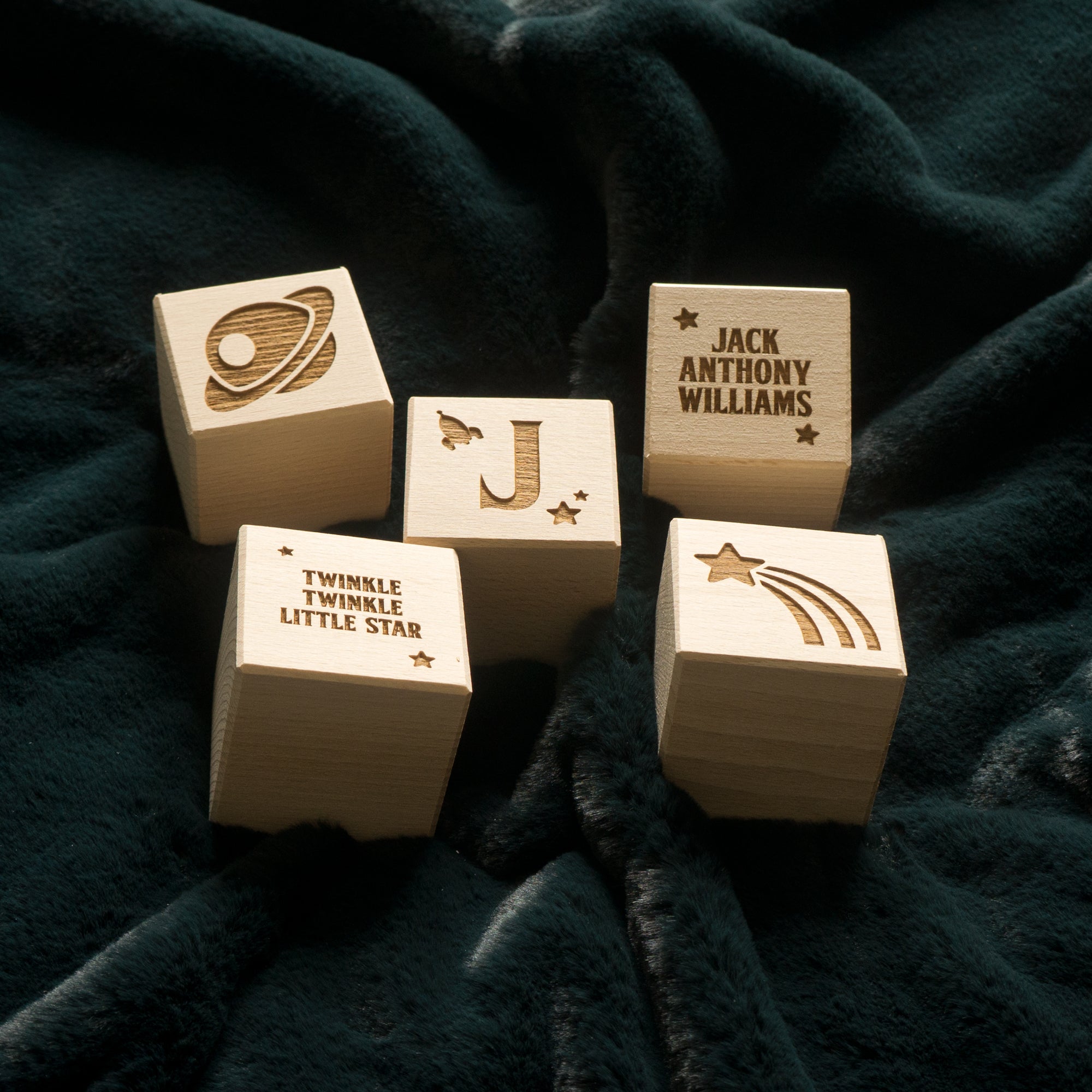 Space man theme new baby wood blocks