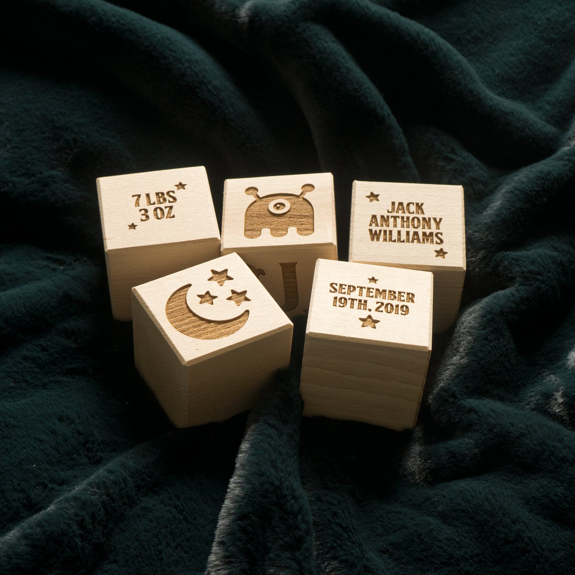 Space man theme new baby wood blocks