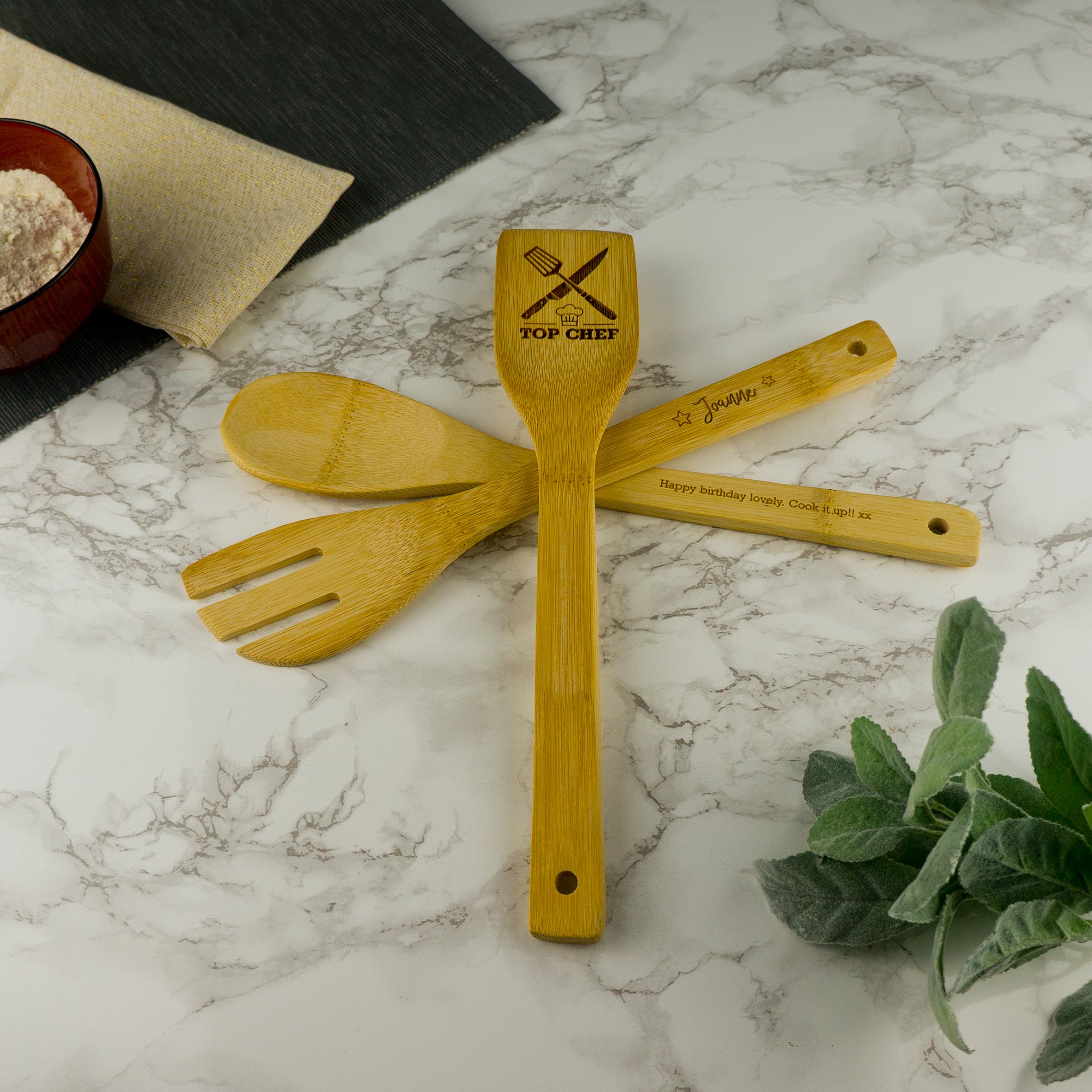 Personalised bamboo cooking utensils
