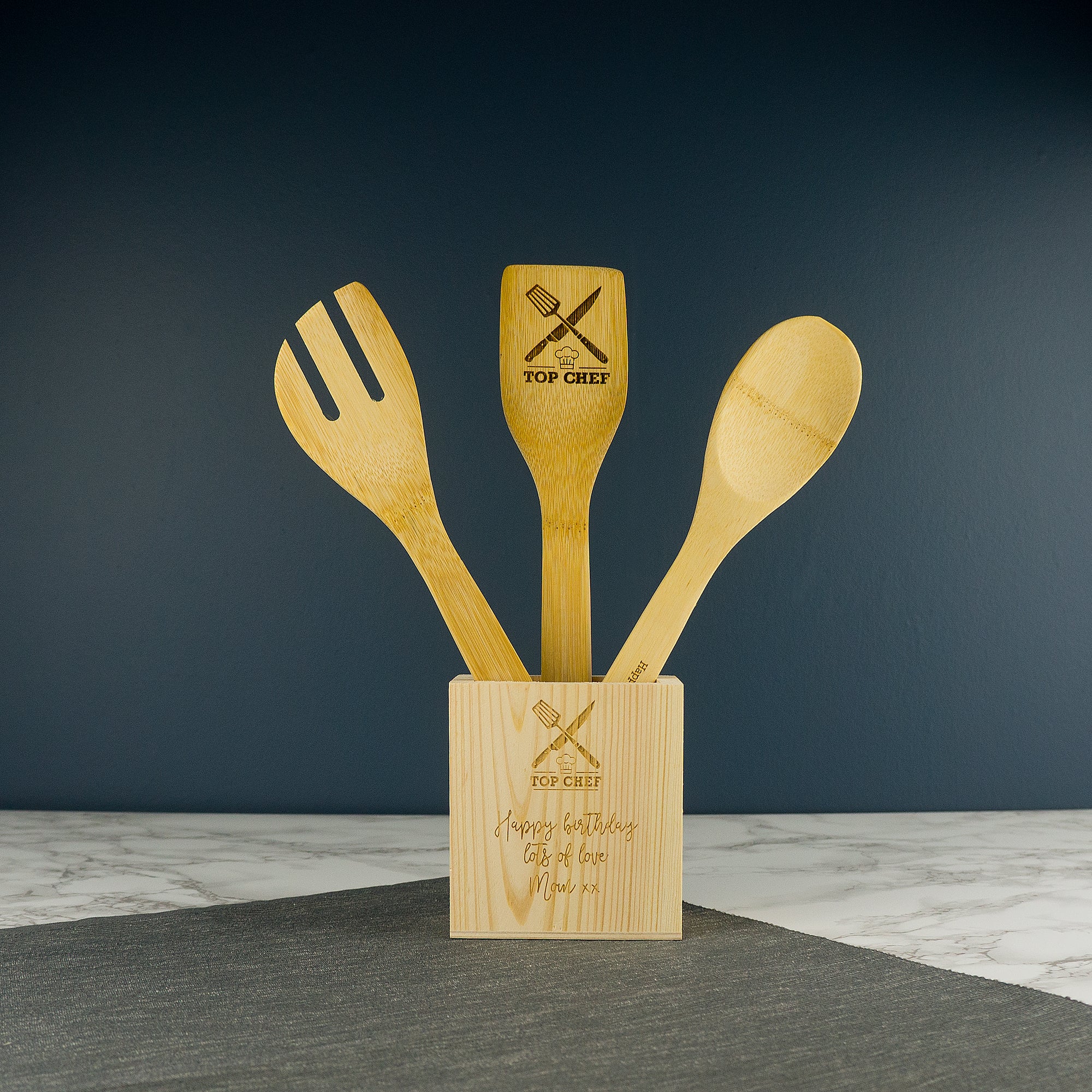 Personalised bamboo cooking utensils