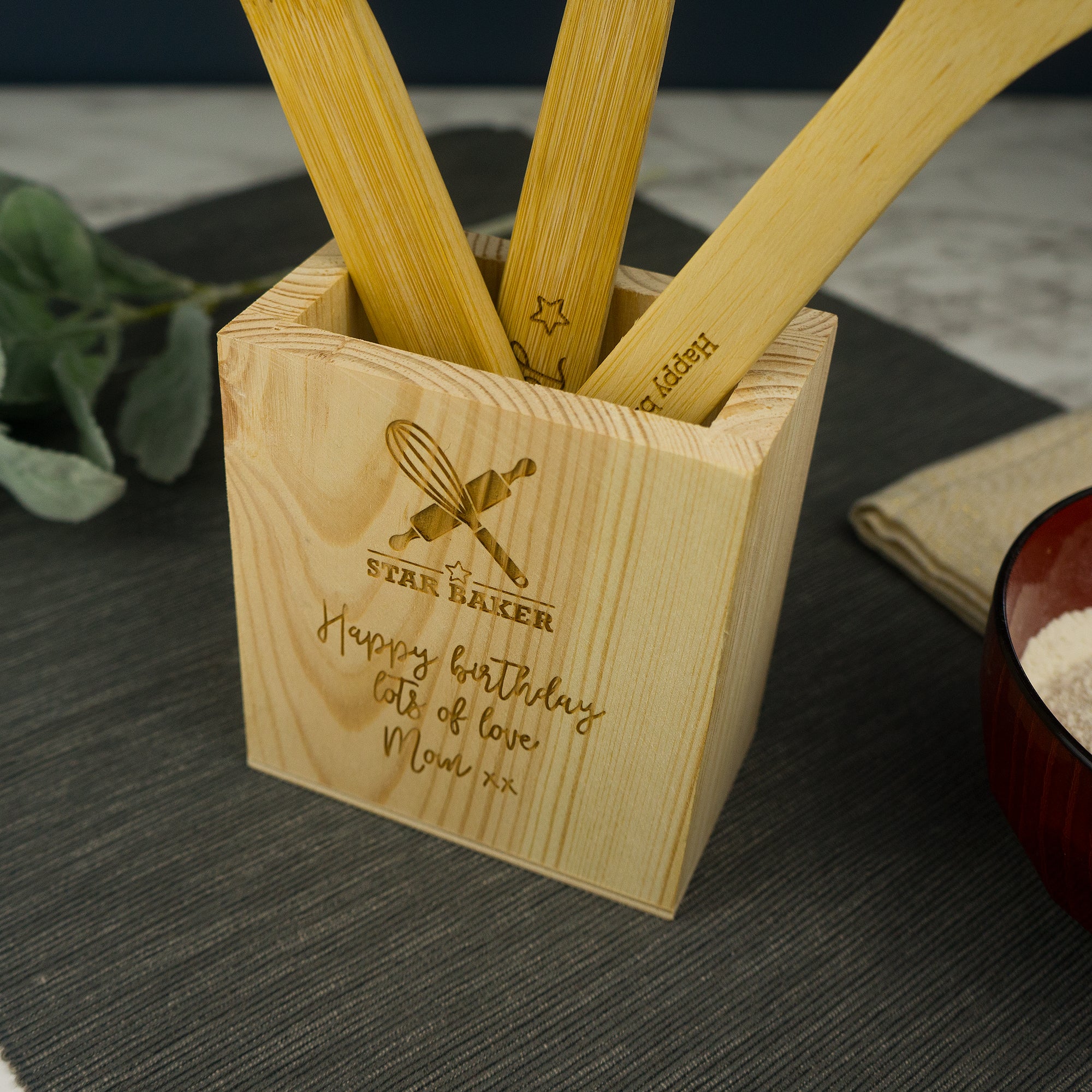 Personalised bamboo cooking utensils