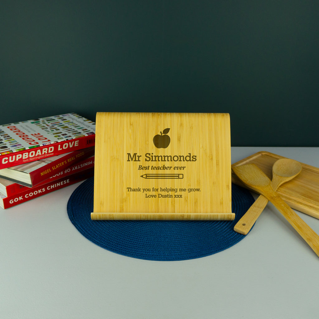 Bamboo recipe book stand. Kitchen counter ipad tablet book holder