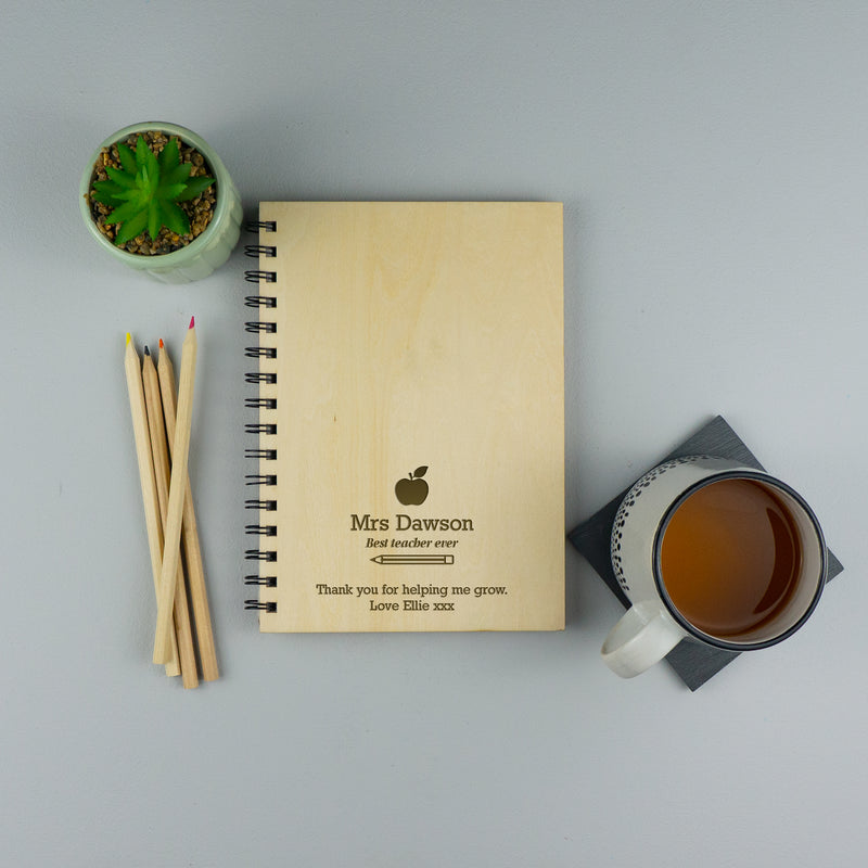 Custom engraved wooden A5 spiral bound book. End of year thank you gift.