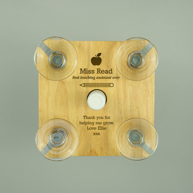 Personalised wine bottle and glass holder. End of year teacher gift