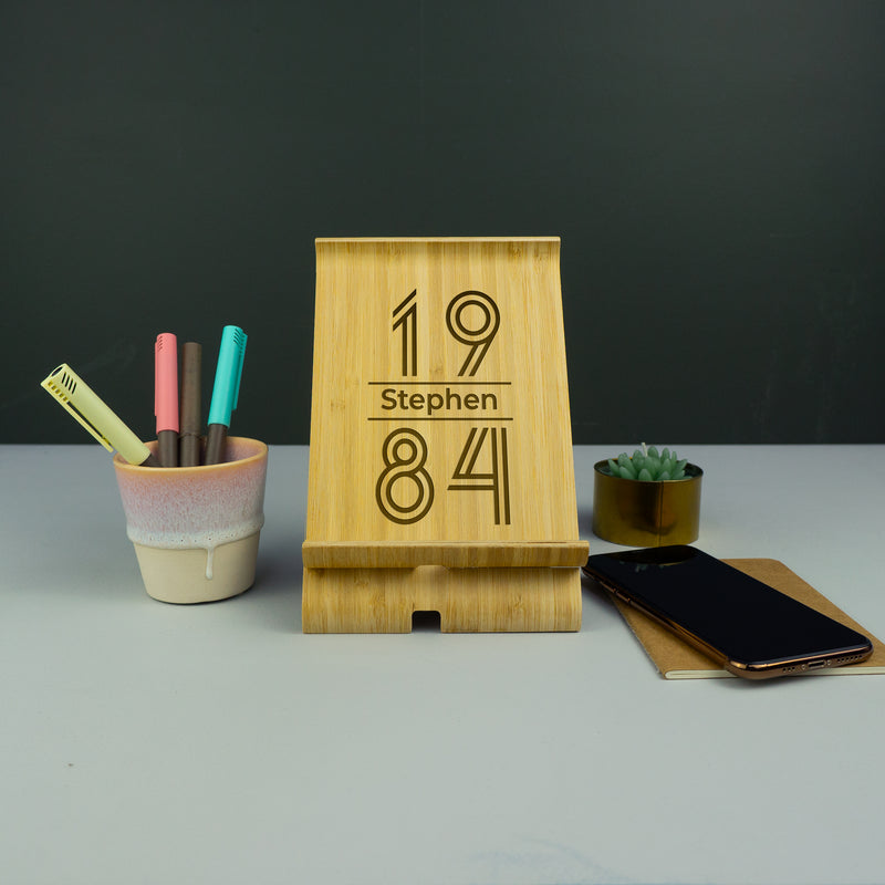 Personalised 40th birthday mobile phone stand 1984 birth year