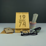 Personalised 50th birthday mobile phone stand 1974 birth year