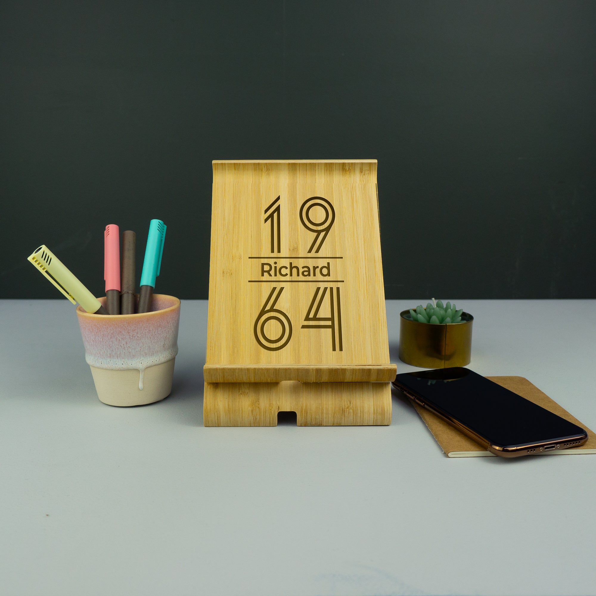 Personalised 60th birthday mobile phone stand 1964 birth year