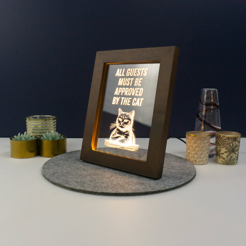 Guests must be approved by the cat LED framed sign