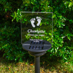Child bereavement sympathy gift. Personalised light up LED solar powered cemetery graveside marker. Custom name remembrance plaque