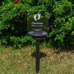 Child bereavement sympathy gift. Personalised light up LED solar powered cemetery graveside marker. Custom name remembrance plaque