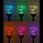 Sympathy gift Personalised LED memorial sign. Solar powered multi colour garden remembrance decoration