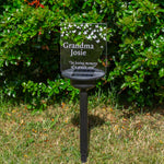 Sympathy gift Personalised LED memorial sign. Solar powered multi colour garden remembrance decoration