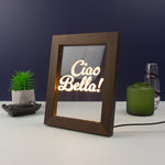 Ciao Bella LED framed sign. Modern artwork retro typography print
