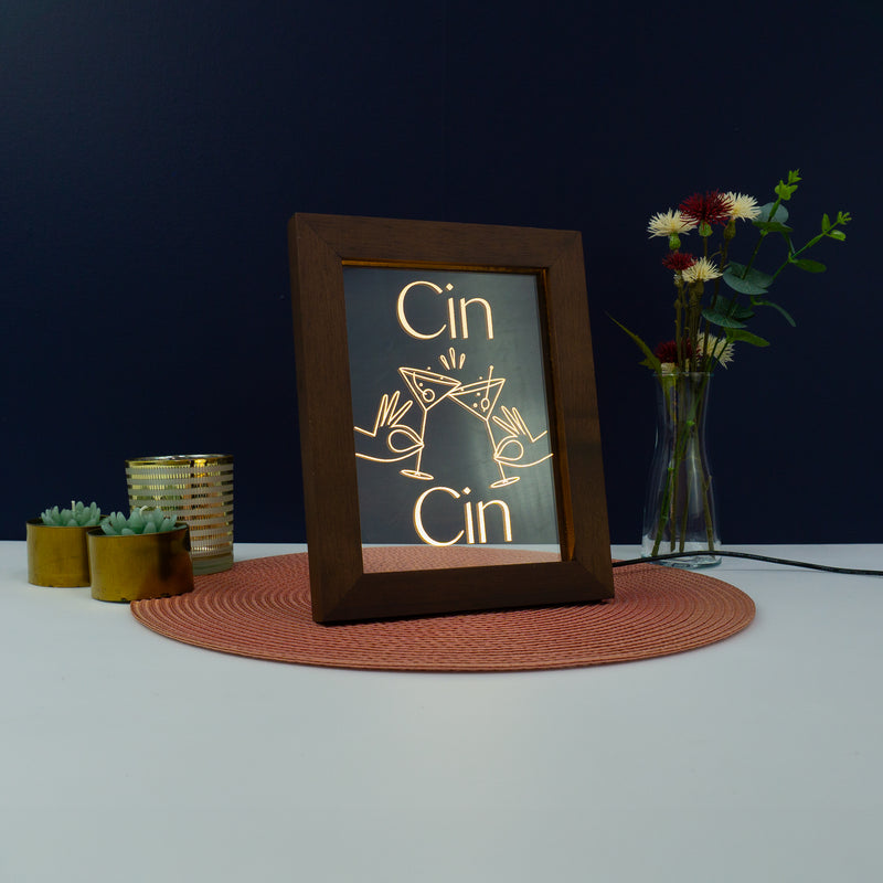 Funny pop art Cin Cin Light up LED framed sign Retro typography