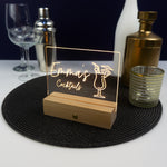 Small home cocktail bar neon sign. Personalised light up LED light