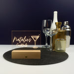 Small home cocktail bar neon sign. Personalised light up LED light