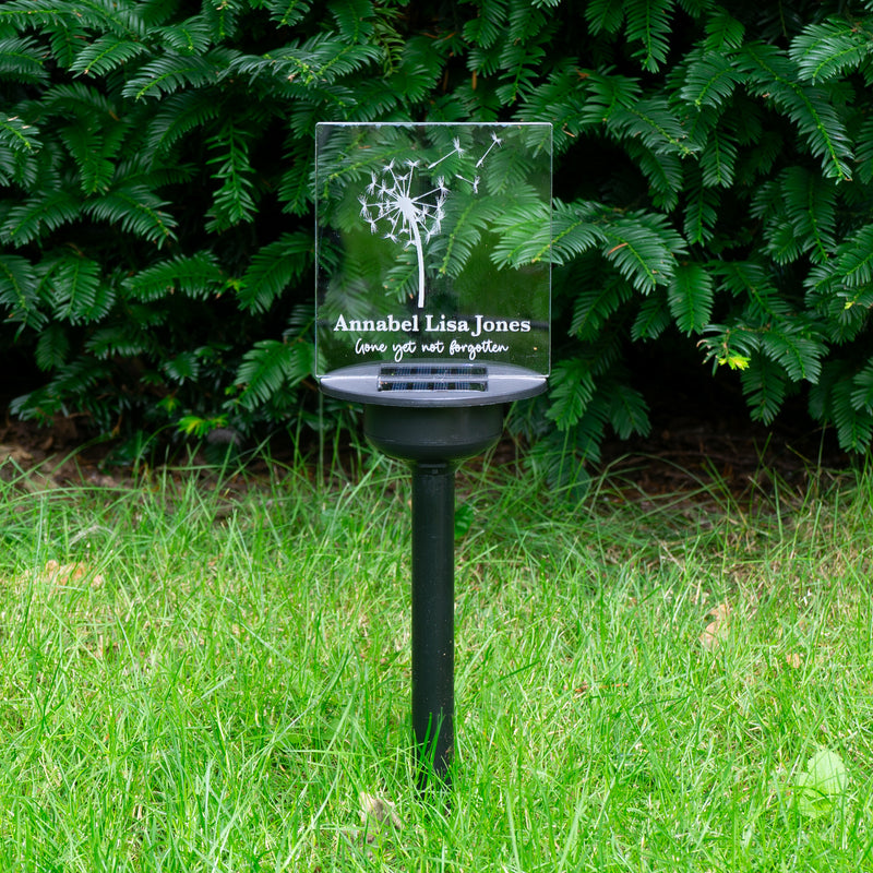 Solar powered light up outdoor LED name plaque graveside plaque.