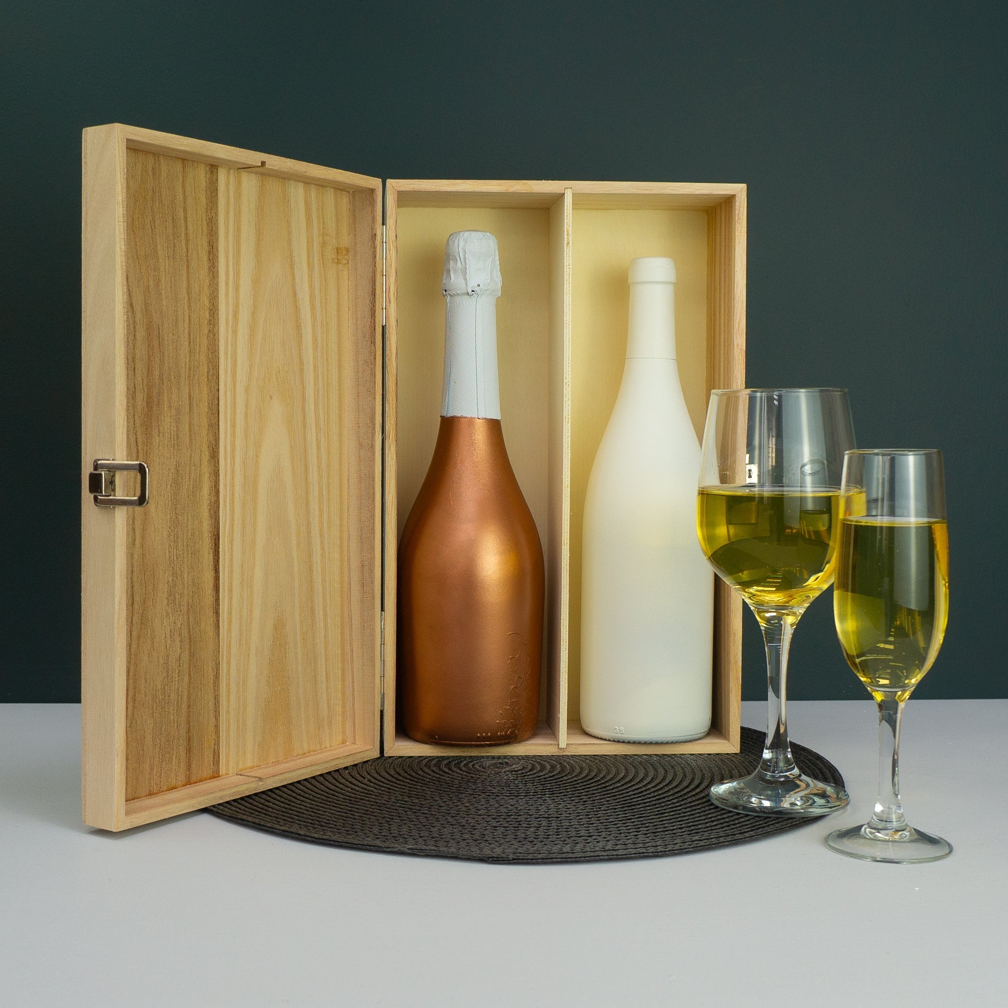 Personalised Mr and Mrs wedding twin wine bottle gifting box
