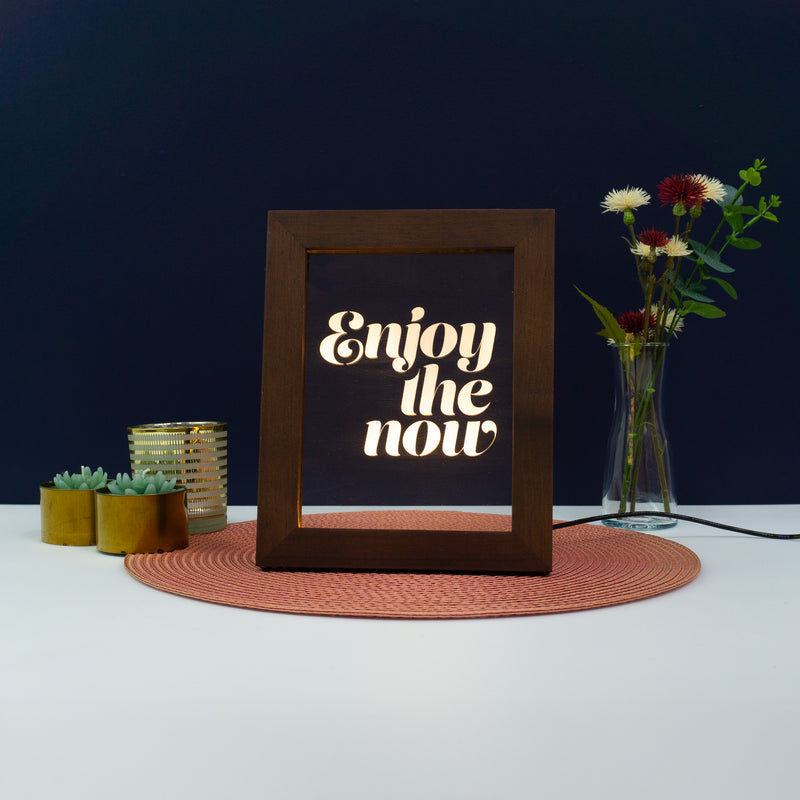 Decorative home funny pop art Enjoy the now Light up LED framed sign Retro typography