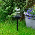 Personalised light-up LED memorial garden sign. Outdoor solar powered graveside LED name plaque.