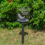 Custom graveside light up LED name plaque. Solar powered multi colour garden cemetery remembrance decor.