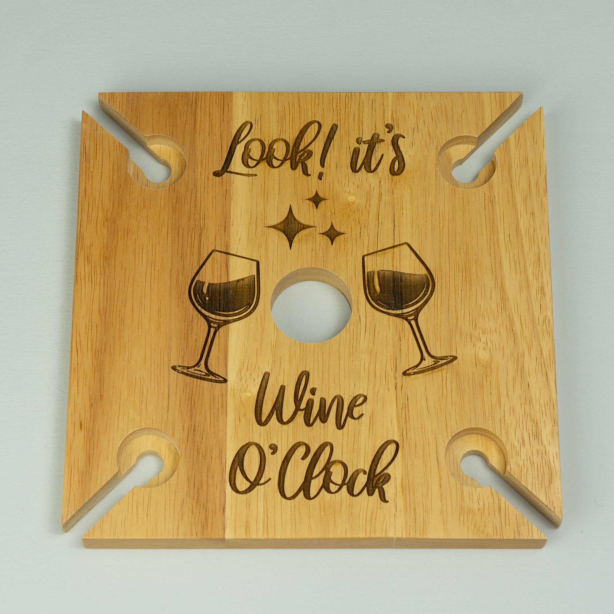 Wooden wine glass and bottle holder