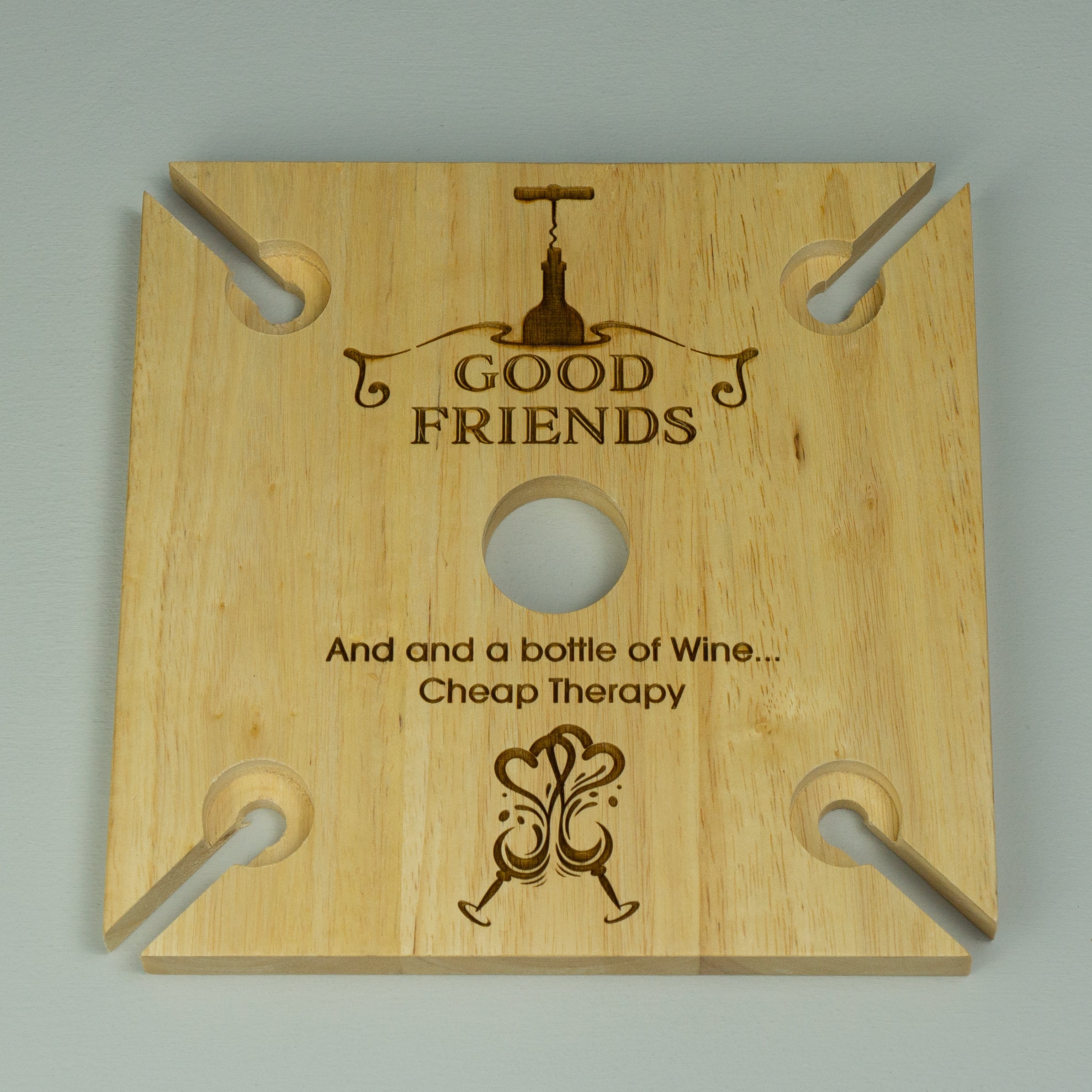 4 wine glass and bottle tray