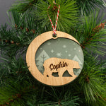 Custom made polar bear Christmas tree decoration. Wood and acrylic personalised Xmas tree ornament