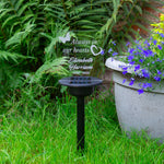 Outdoor solar powered multi colour LED memorial sign. Garden remembrance plaque