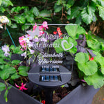 Outdoor solar powered multi colour LED memorial sign. Garden remembrance plaque