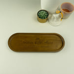 New home gift. Personalised acacia wood oval hallway landing tray