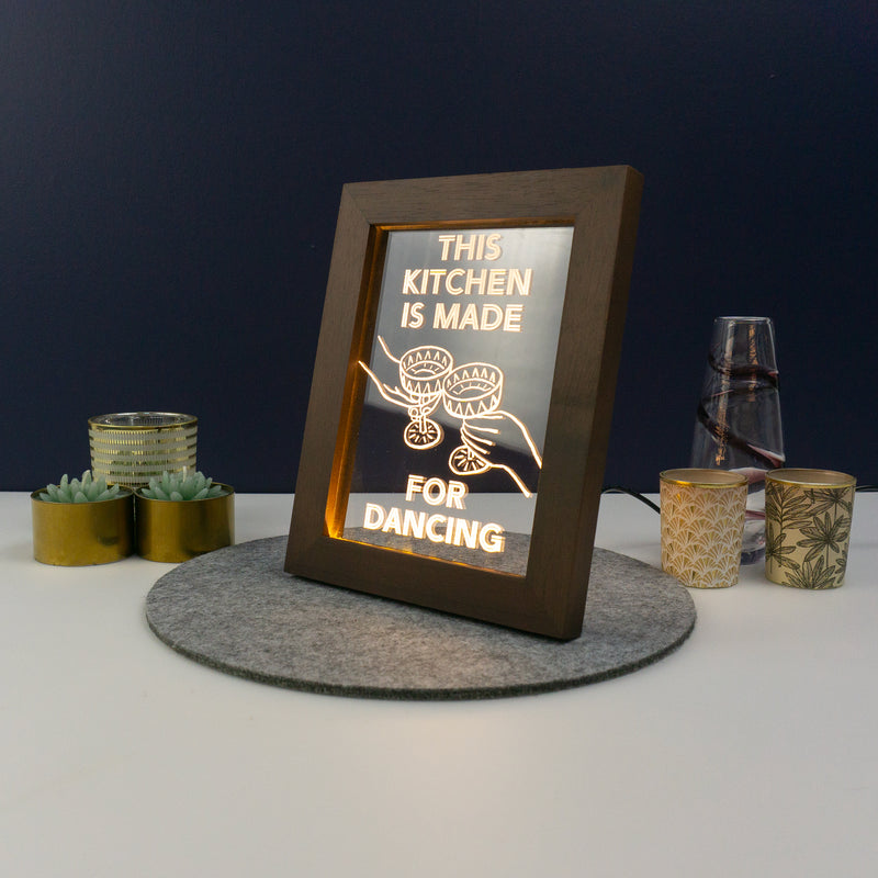 This kitchen is made for dancing funny framed artwork LED sign