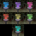 Outdoor solar powered multi colour LED memorial sign. Garden remembrance plaque