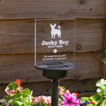Personalised dog memorial light up graveside plaque. Outdoor solar powered LED sign