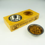 Dog bowl with stand. Personalised wooden feeding station