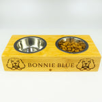 Dog bowl with stand. Personalised wooden feeding station