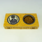 Dog bowl with stand. Personalised wooden feeding station