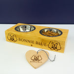 Dog bowl with stand. Personalised wooden feeding station