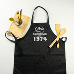 Personalised 50th birthday kitchen apron. 1974 birth year gift