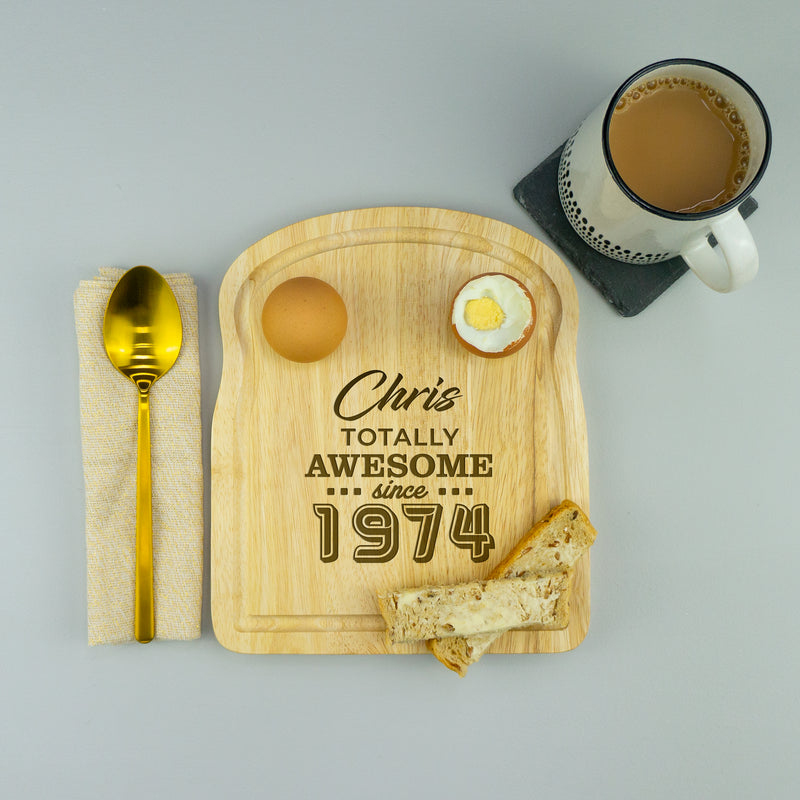 Personalised 50th birthday wooden boiled egg breakfast board. 1974 Birth year gift