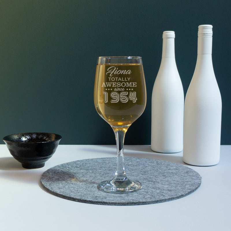 Custom engraved 60th birthday wine glass. 1964 birth year