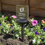 Child bereavement sympathy gift. Personalised light up LED solar powered cemetery graveside marker. Custom name remembrance plaque