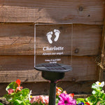 Child bereavement sympathy gift. Personalised light up LED solar powered cemetery graveside marker. Custom name remembrance plaque