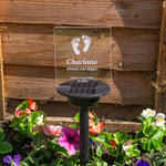 Child bereavement sympathy gift. Personalised light up LED solar powered cemetery graveside marker. Custom name remembrance plaque